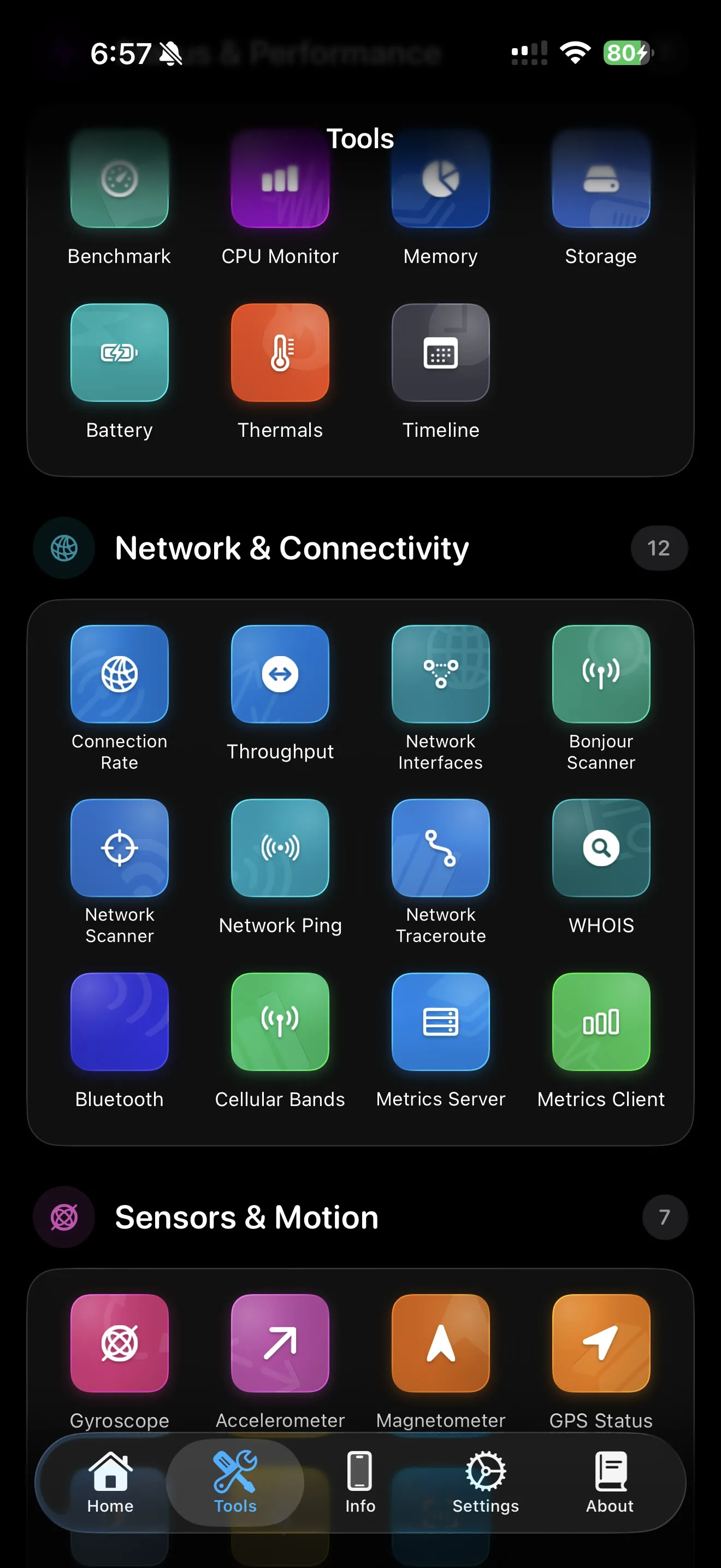 Lirum tool selector showing the diagnostics and utility catalog.
